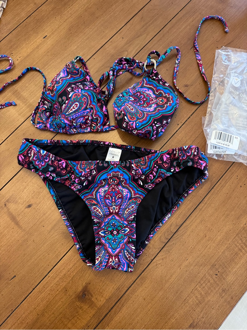 VENUS Paisley Print Bikini Set - Black, Blue & Pink